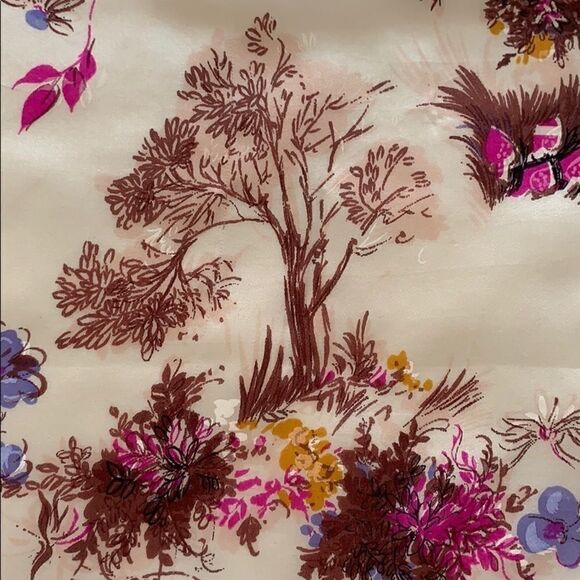 Vtg landscape design silk satin scarf brown border - Picture 5 of 9